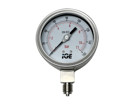 100mm Pressure Gauge ½ NPT (M) Direct Mounted Bottom Entry All Stainless Steel : Calibration Options Available