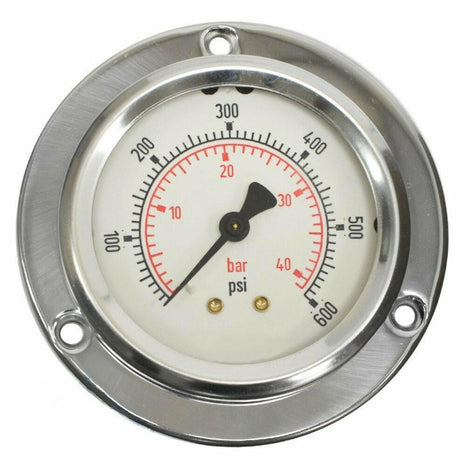 100mm Pressure Gauge ⅜ BSPP(M) 3 Hole Front Flange, Bottom Back Entry All Stainless Steel : Calibration Options Available