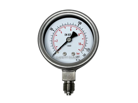 63mm Pressure Gauge ¼ BSPT (M) Direct Mounted Bottom Entry All Stainless Steel : Calibration Options Available