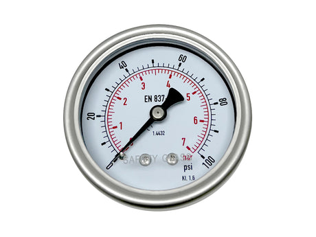 63mm Pressure Gauge ¼ NPT(M) Direct Mounted, Centre Back Entry All Stainless Steel : Calibration Options Available