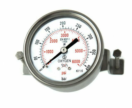 63mm Pressure Gauge ¼ BSPP (M) Panel Mounted Clamp Fixing All Stainless Steel : Calibration Options Available