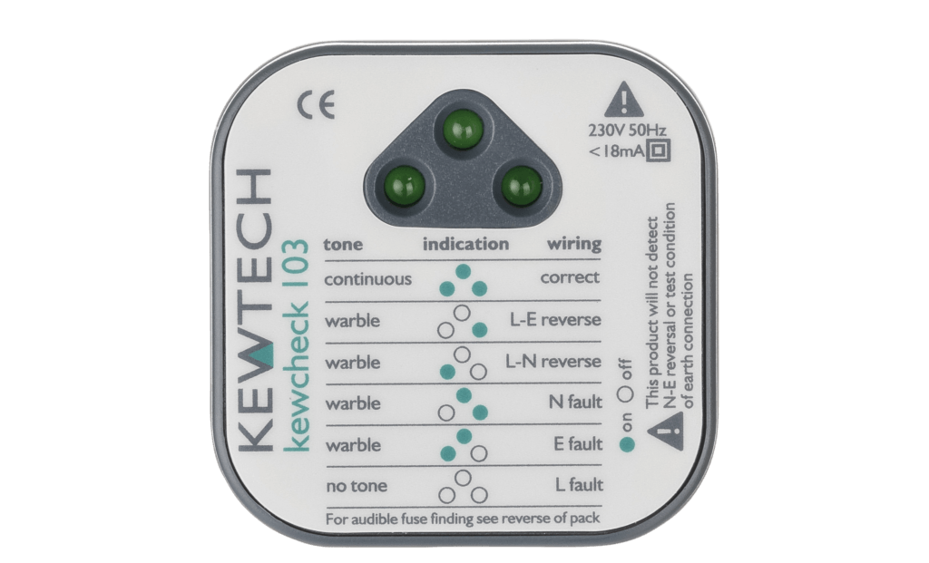 Kewtech KEWCHECK 103 Socket Tester with Audible Tone & LED : Calibration Options Available