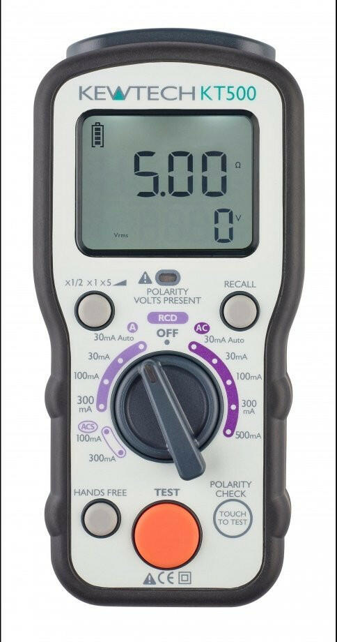 Kewtech KT500 Digital RCD Tester with Free Calibration Certificate : Calibration Options Available