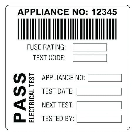 Martindale BAR2 Combined Barcode & PASS PAT Test Label : Calibration Options Available