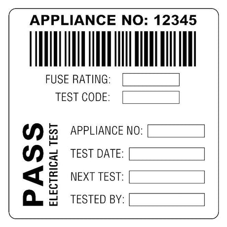 Martindale BAR3 Combined Barcode & PASS PAT Test Label : Calibration Options Available